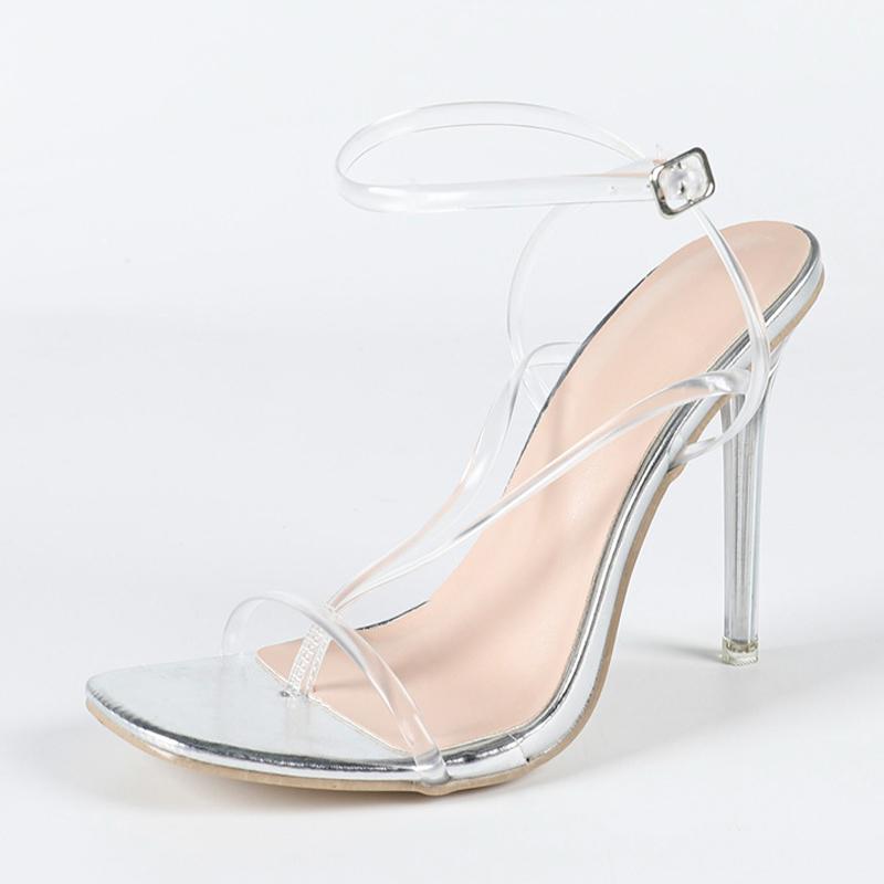 

Мода Liyke Летняя Мода Желейные ПВХ Ремешок на щиколотке Прозрачные Сандалии Женские Вьетнамки с перемычкой для пальца Высокие каблуки Шпильки Вечерние Туфли для платья 35 серебряный
