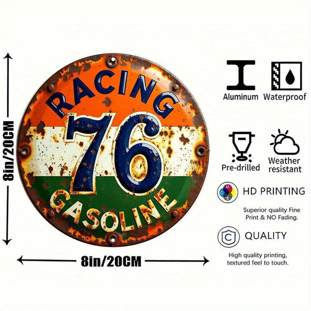 Racing Vintage Gas Station Sign Inch Round Aluminum Metal Wall Decor with Racing Bold Blue Orange Retro Design