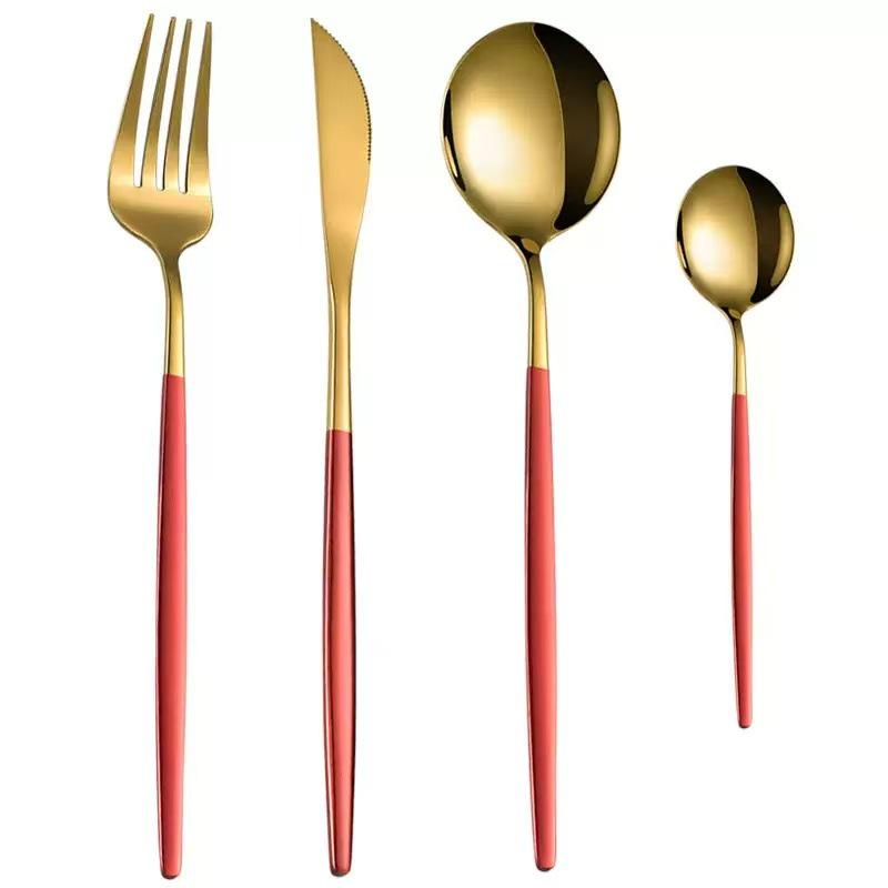 Gold Spray 410 Stainless Steel Cutlery Set (4-Piece) - Steak Knife, Fork, Spoon & Teaspoon - Ideal for Gift-Giving