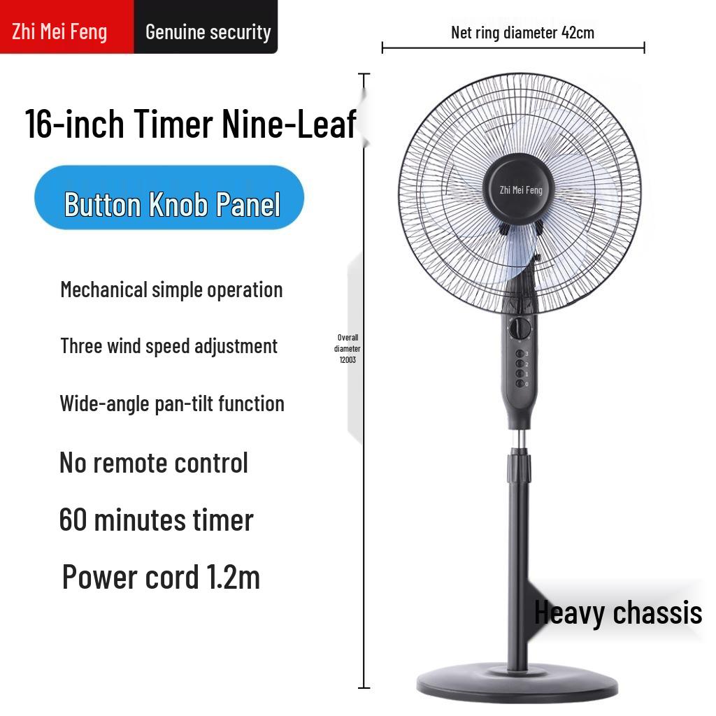 Zhi Mei Silent Wind Power Floor Fan with Remote, Shaking Head, Mechanical Timer, Energy-Saving Design