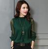 Sheer Long Sleeve Chiffon Ruffle Solid Sizes ORANGECODE Women's Blouse, Color, Formal, M-3XL (Green, XL)
