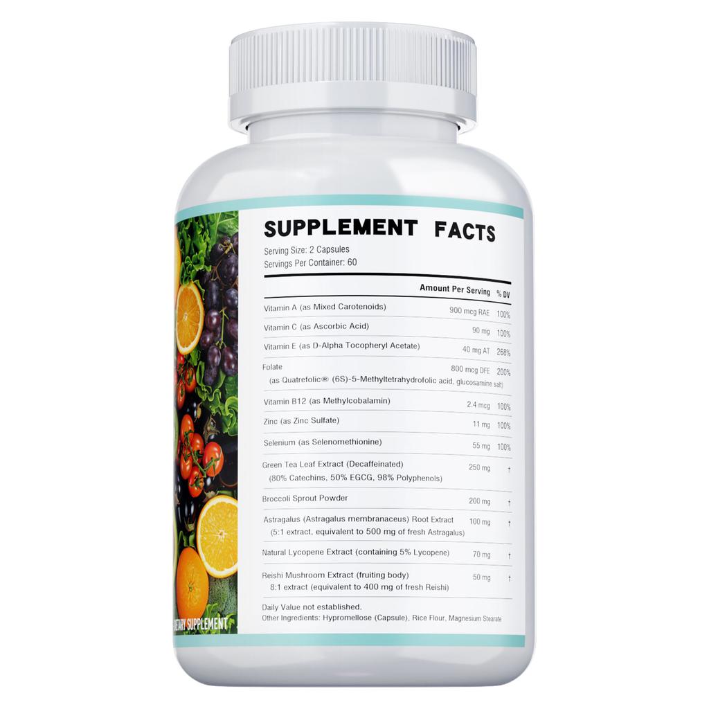 Multivitamin-Nahrungsergänzungsmittel mit den Vitaminen A, C, D, E und Zink; stärkt das Immunsystem; Geeignet für Erwachsene.