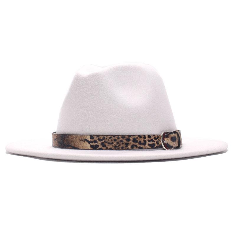 Four seasons flat woolen top hat, metal leopard print belt, big-brimmed felt hat, plain weave top hat