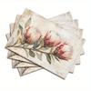 4pcs Elegant Golden Protex Floral Print Placemats, 12x18 Inches - Washable Linen Rectangular Design, Ideal for Kitchen, Dining Room, Holiday Parties,