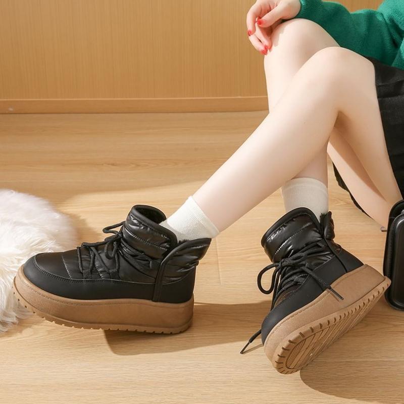 Fashion Lace-up Chunky Round Toe Women's Snow Boots Plush Warm Ladies Shoes Winter Fashion 2025 New In High Quality Goth Padded Booties
