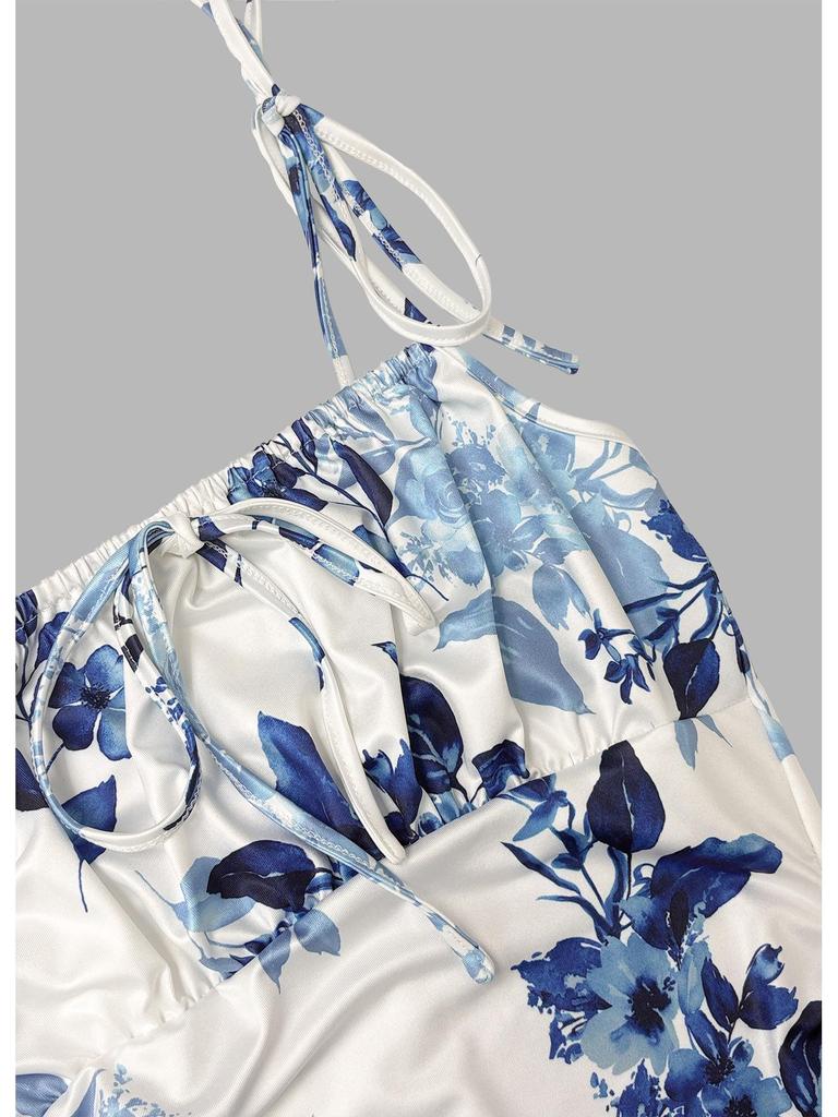 Women's Spaghetti Strap Printed Maxi Dress with Slit - Elegant Spring/Summer Evening & Vacation Attire