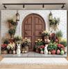 Easter white brick wall flower rabbit Easter egg shooting Backdrop spring flower wall children's birthday party banner Backdrop