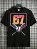 Unisex White Tee Sweet Ice Cream Number 67 Baseball Graphic Print Crew Neck Short Sleeve Summer Casual Male Cotton Street Daily Top