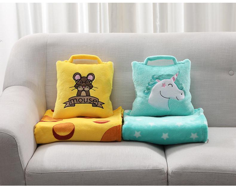 Unicorn Cartoon Pillow Blanket – Folding Cushion for Office or Student Naps, Spring & Autumn Use.