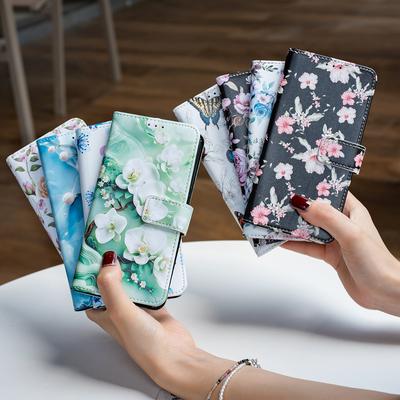 Για Σειρά Redmi Δερμάτινες Θήκες Ζωγραφισμένη με Λουλούδι Πεταλούδα PU Προστατευτικό Flip Cover με Θήκη Καρτών Μαγνητικό Κλείσιμο Βάση Στήριξης Για Redmi A5 K80 A3 K70