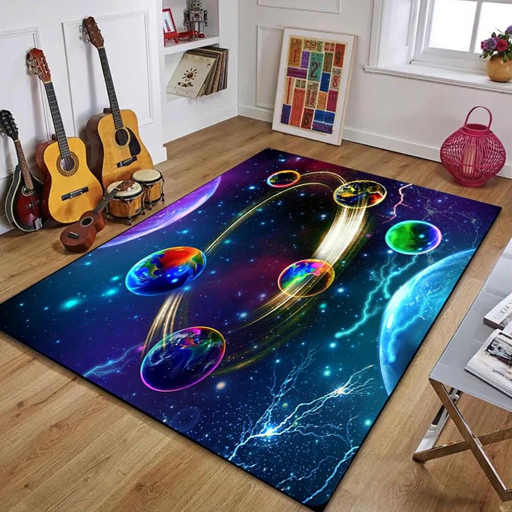 Starry Sky Rug Space Pattern Carpet Solar System Rug for Boy Girls Bedroom Galaxy Starry Sky Area Rug Universe Themed Decoration