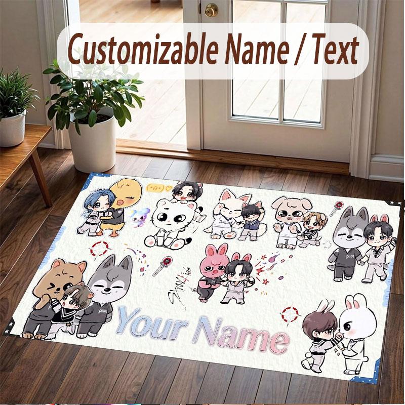 Custom Name Crystal Velvet Rug,Stray Kids Comfortable Anti Slip Floor Mat For Room Decoration
