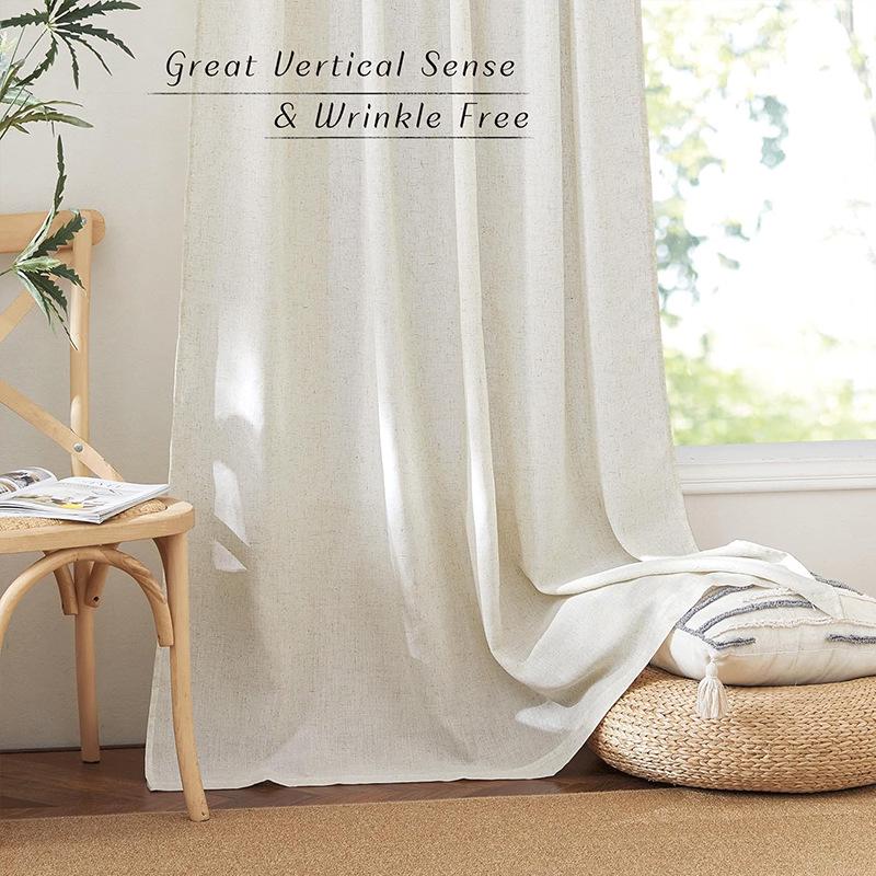 Cream Linen Blend Semi-Sheer Curtains: Light-Filtering, Privacy Smart, Perfect for Living Room or Balcony.