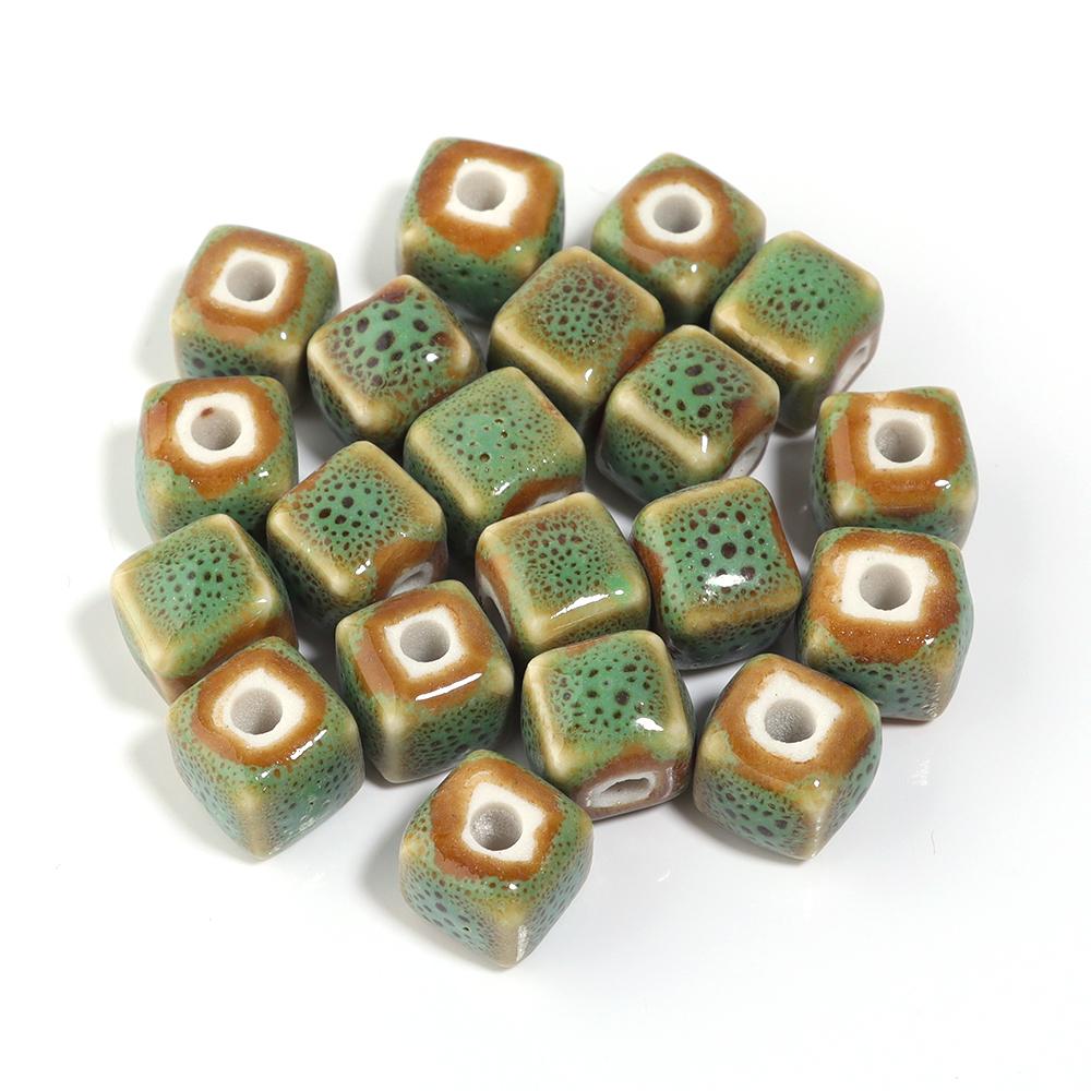 10pcs/lot Colorful Square Ceramic Beads Floral Glaze Porcelain Bead for DIY Bracelet Necklace Charms  Jewelry Making Supplies