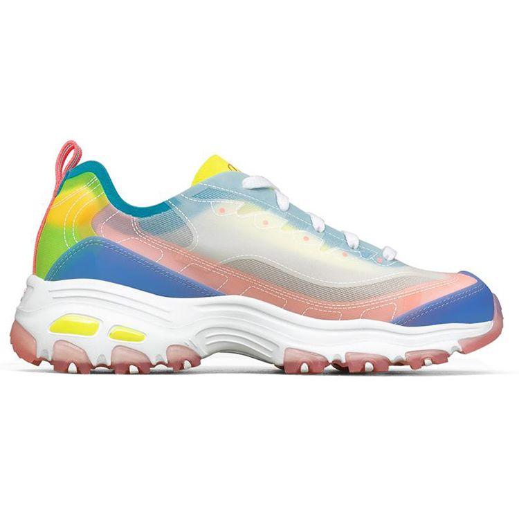 Skechers DLites 1.0 Fabric Synthetic Leather Color Block Sports Low Top Casual Shoes Women sneaker Pink Blue Yellow 149235-PKMT