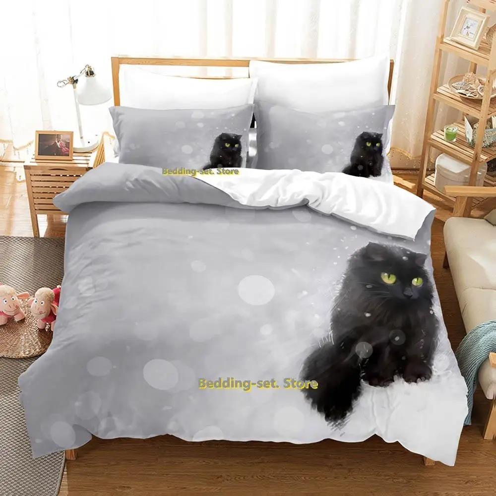 New Artistic Cat Bedding Set Single Twin Full Queen King Size Bed Set Adult Kid Bedroom Duvetcover Sets Anime Parure De Lit Bed