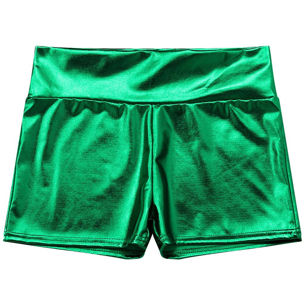 Shorts Quentes de Couro Envernizado Femininos Acabamento Metálico Brilhante Design de Cintura Alta Clubwear para Festas Rave