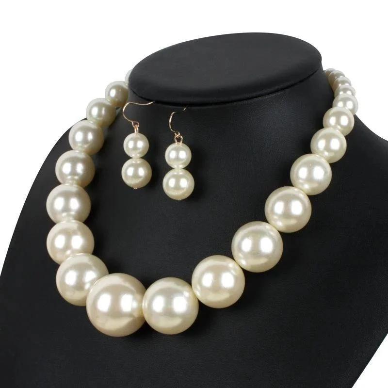 Luxury Round Big Simulated Pearl Necklace Earring Jewelry Sets for Women Statement Choker New Fashion Accessories Creative Gifts