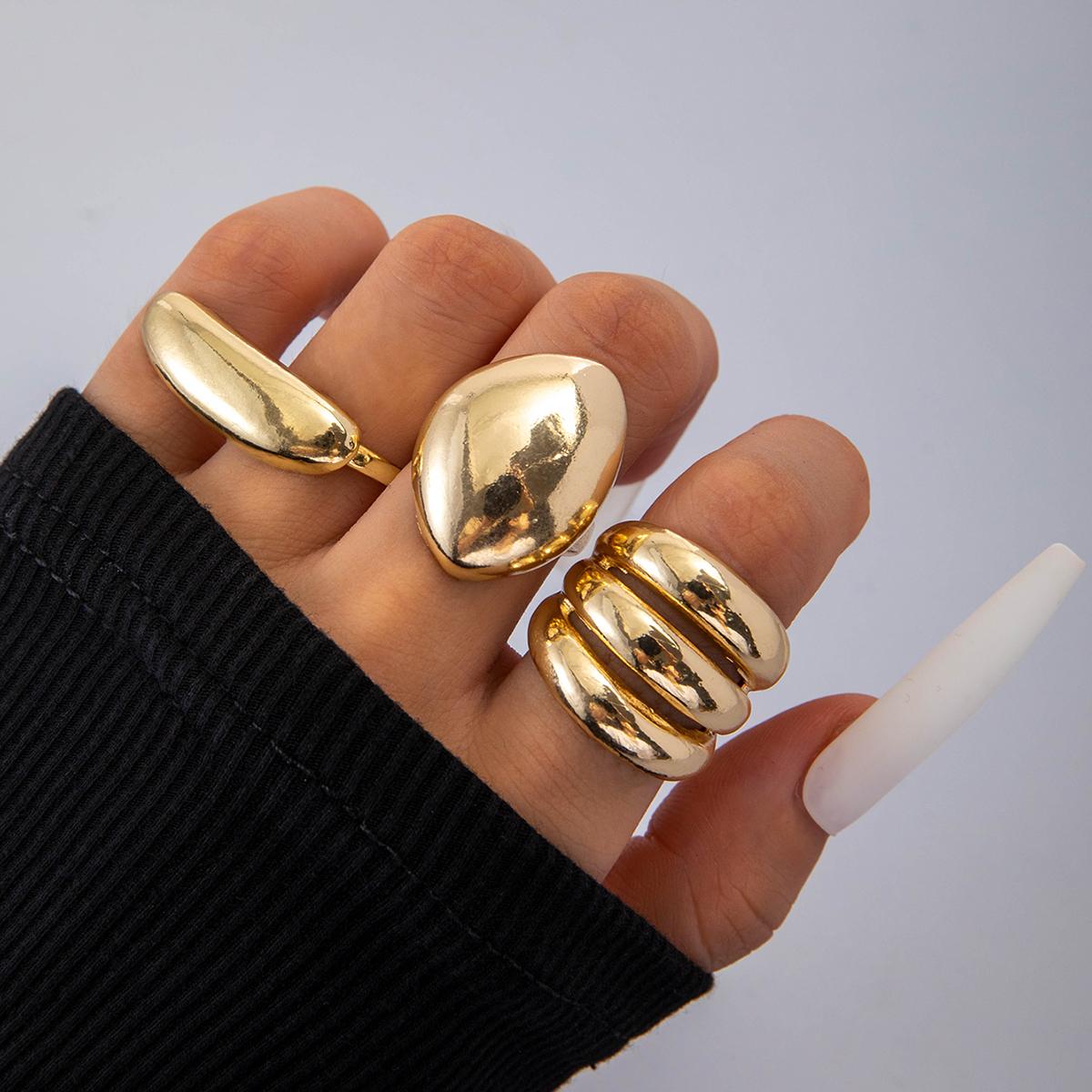 

2026 New Trendy Geometric Gold Silver Colour Set Rings for Women Adjustable Finger Ring Party Wedding Jewelry Accessories