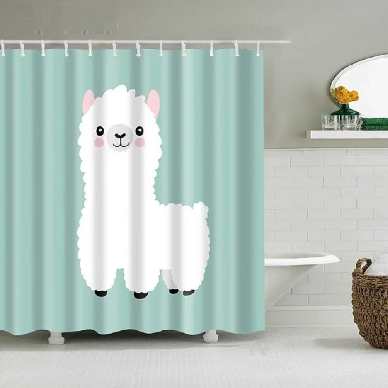Cute Dinosaur Funny Shower Bathroom Curtain Waterproof Cat Green Leaves Fabric Pastel Toilet Door Curtains Modern Marble Cortina