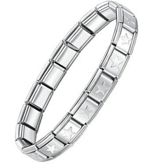 Italian Stainless Steel Love Heart & Star Modular Bracelet - Detachable Elastic Watch Band, European & American Fashion.