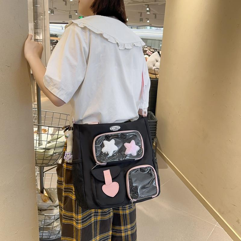 Student Commuter Shoulder Bag Girls Color Block Handbag Crossbody Bag