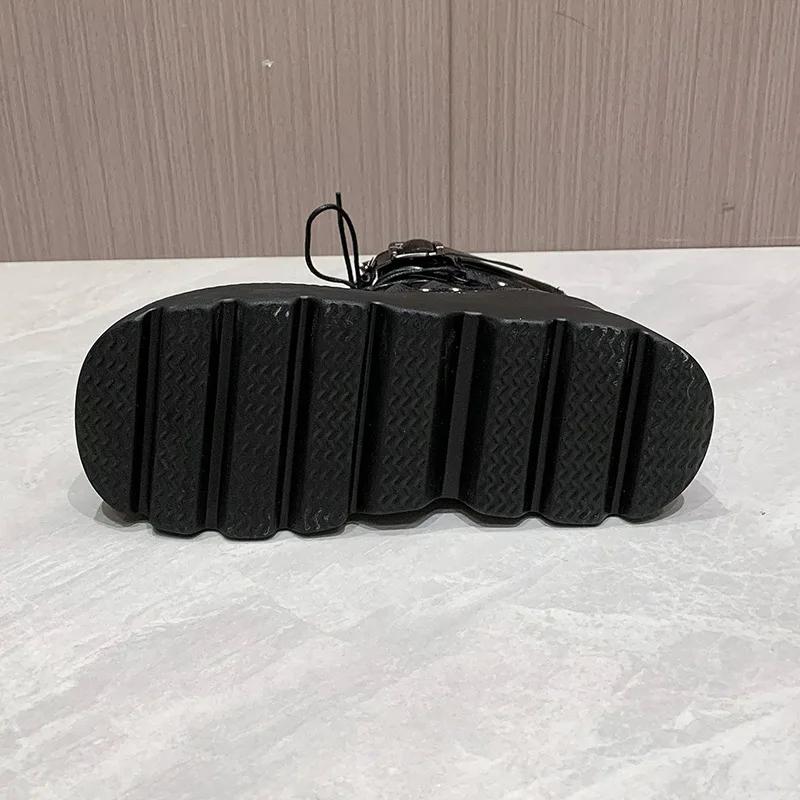 New Design Women Punk Gothic Motorcycle Boots Platform Chunky High Heel Ankle Boot Ladies Cool Wedge Black Female Shoes