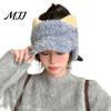 Thoughtful Gift for Besties Winter Visor Cap with Ear Flaps, Plush Beanies Brim, Open Top, Outdoor Sports Headwear Cute Cat Ears Warm Ponytail