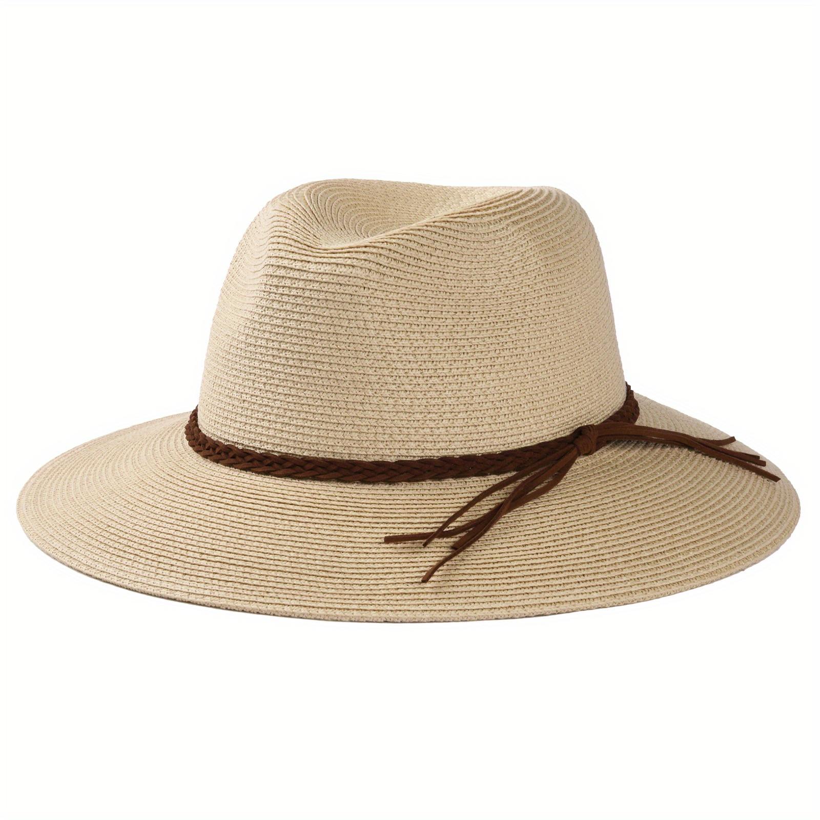 

2025 New Straw Hat for Women Men UV Protection Natural Panama Hat Wide Brim Sun Hat Men Classic Fedora Beach Hat 56-58cm бежевый