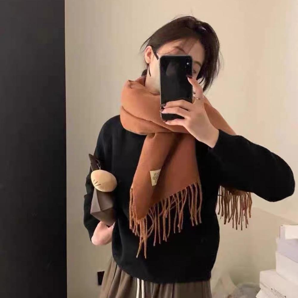 Two-sided Imitation Wool Scarf Tassel Winter Long Shawl Simple Cashmere Shawl  Autumn Winter
