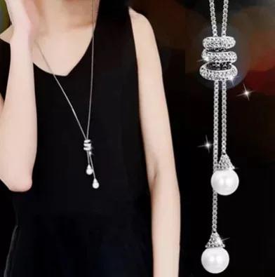 Snowflake Zircon Long Chain for Women Fashion Silver Color Crystal Maxi Necklaces & Pendants Statement Collier Jewelry