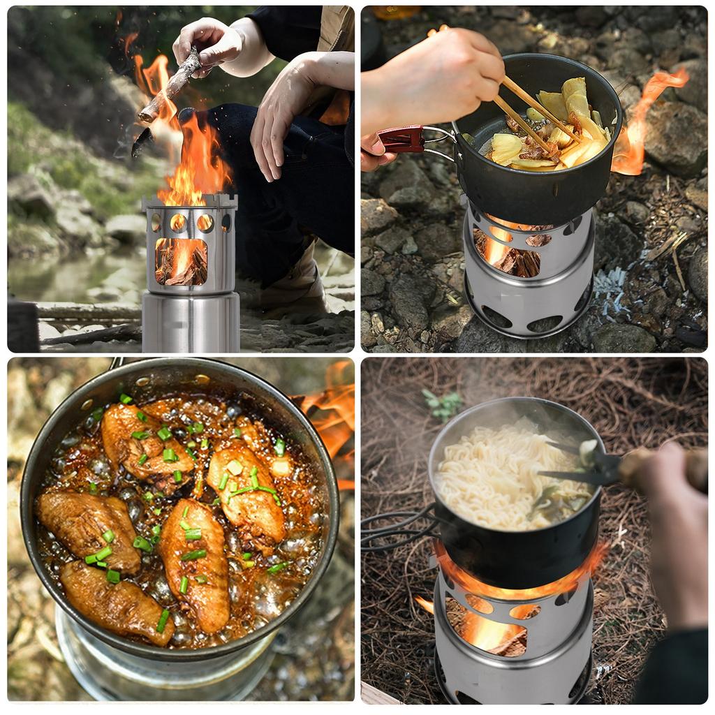 Camping Stove Portable Stainless Steel Lightweight Wood-Burning Stove Outdoor Cooking Picnic Camping Burner Wood-Burning Stove