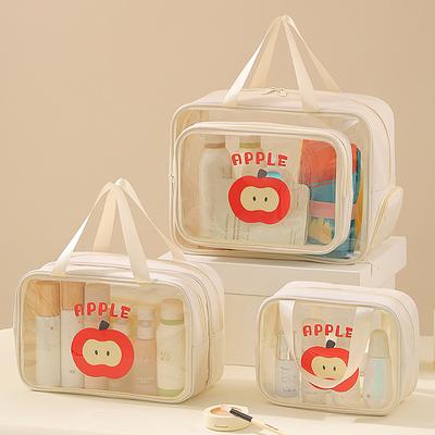 Cute Apple Print Clear Cosmetic Bag - Waterproof Double Layer Travel Wash Bag