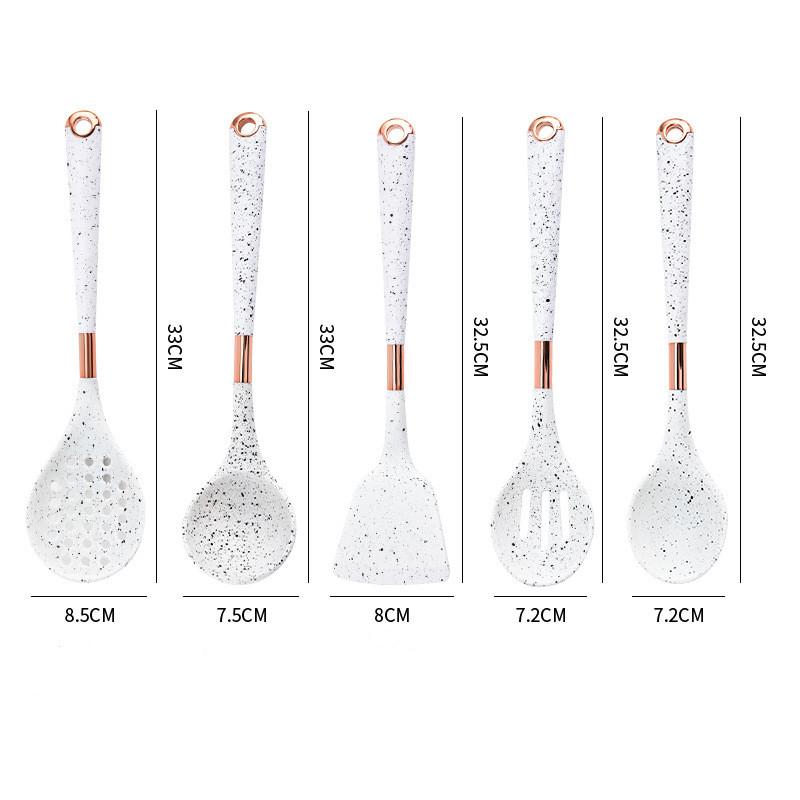 סט כלי מטבח סיליקון לבישול 7 חלקים עם מחבת נון-סטיק, מרית, כף, מושב מסתובב ומדף אחסון