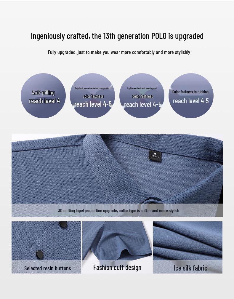 Men's Summer Ice Silk Seamless Polo Shirt - High Elastic, No-Iron, Short Sleeve Lapel T-shirt