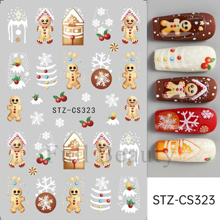 Source Nail Art Stickers, Christmas Gingerbread Man Snowflake Bow Light Strip Snowman Cartoon Nail Stickers