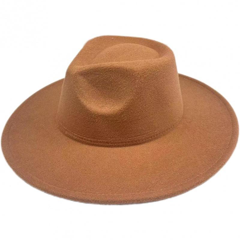 British Hat Retro Woolen Hat Wide Brim Flat Top Top Top Hat Versatile Autumn and Winter Hat Trendy Sun Hat Felt Hat