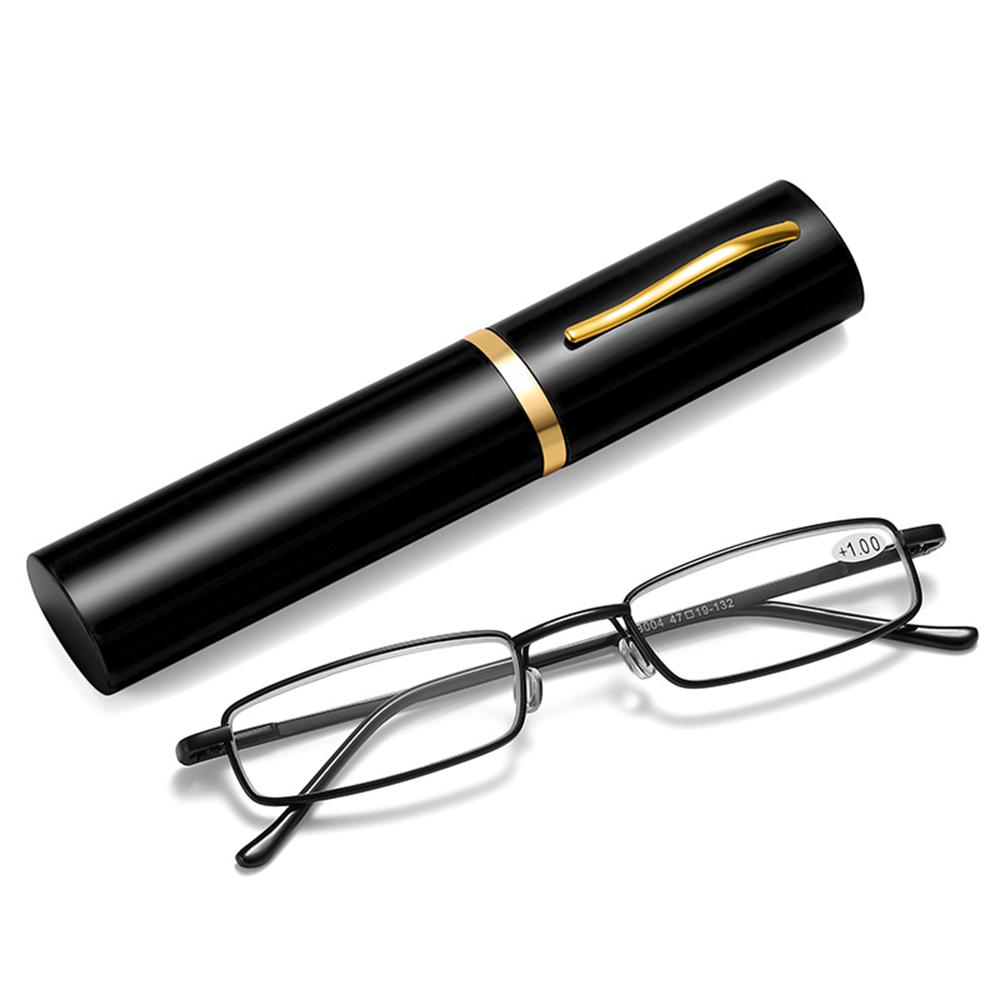 Unisex Pocket Reading Glasses Slim Mini Metal Readers With Pen Tube Case Men Women Hd Reader Eyeglasses Diopter +1.0/2.0/3.0/4.0