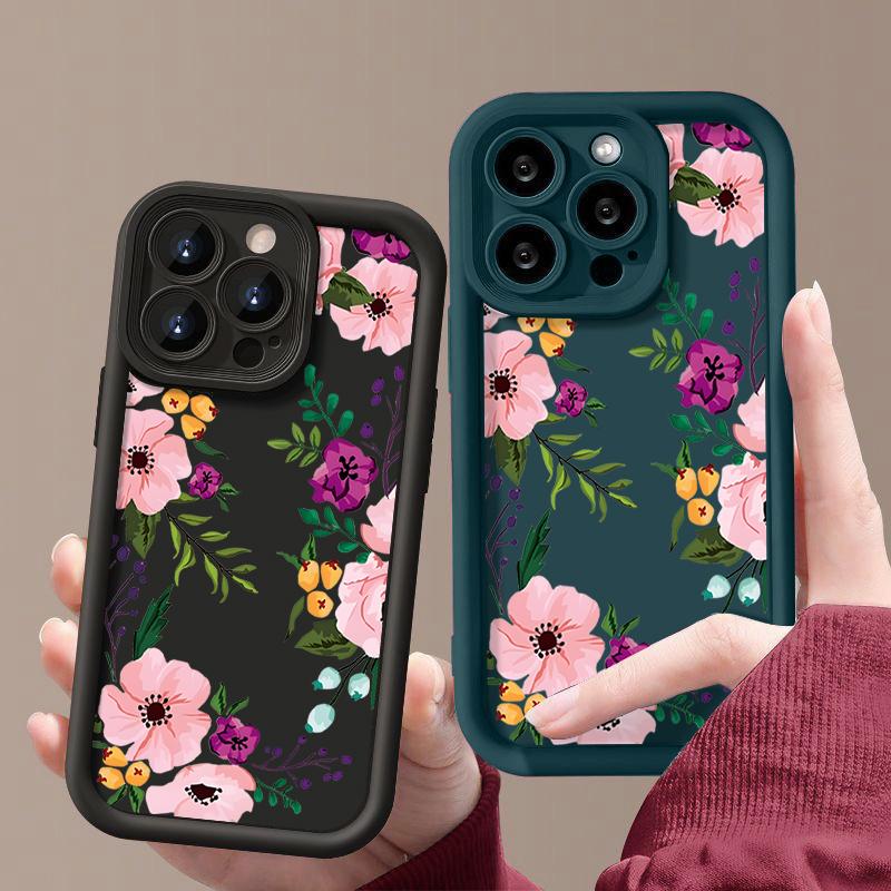 Luxury Floral Print TPU Matte Case For iPhone 16 Pro Max 15 Pro 14 13 12 11 XS XR 8 7 Soft Silicone Shockproof Phone Cover
