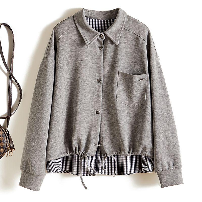 

Бренды легкой роскоши! Девочки Питер Пэн Воротник Ложный Двойка Кружево Цветной Блок Комбинированный Хлопок А-силуэт Свободный Крой Верхняя Одежда Новая Весна и Осень Grey 3XL