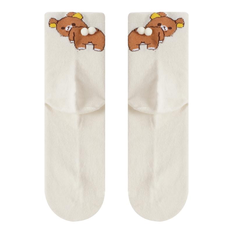 Black White Gray Bear Ankle Socks Cartoon Cute Breathable Sweat-Absorbent Low-Cut Socks for Women
