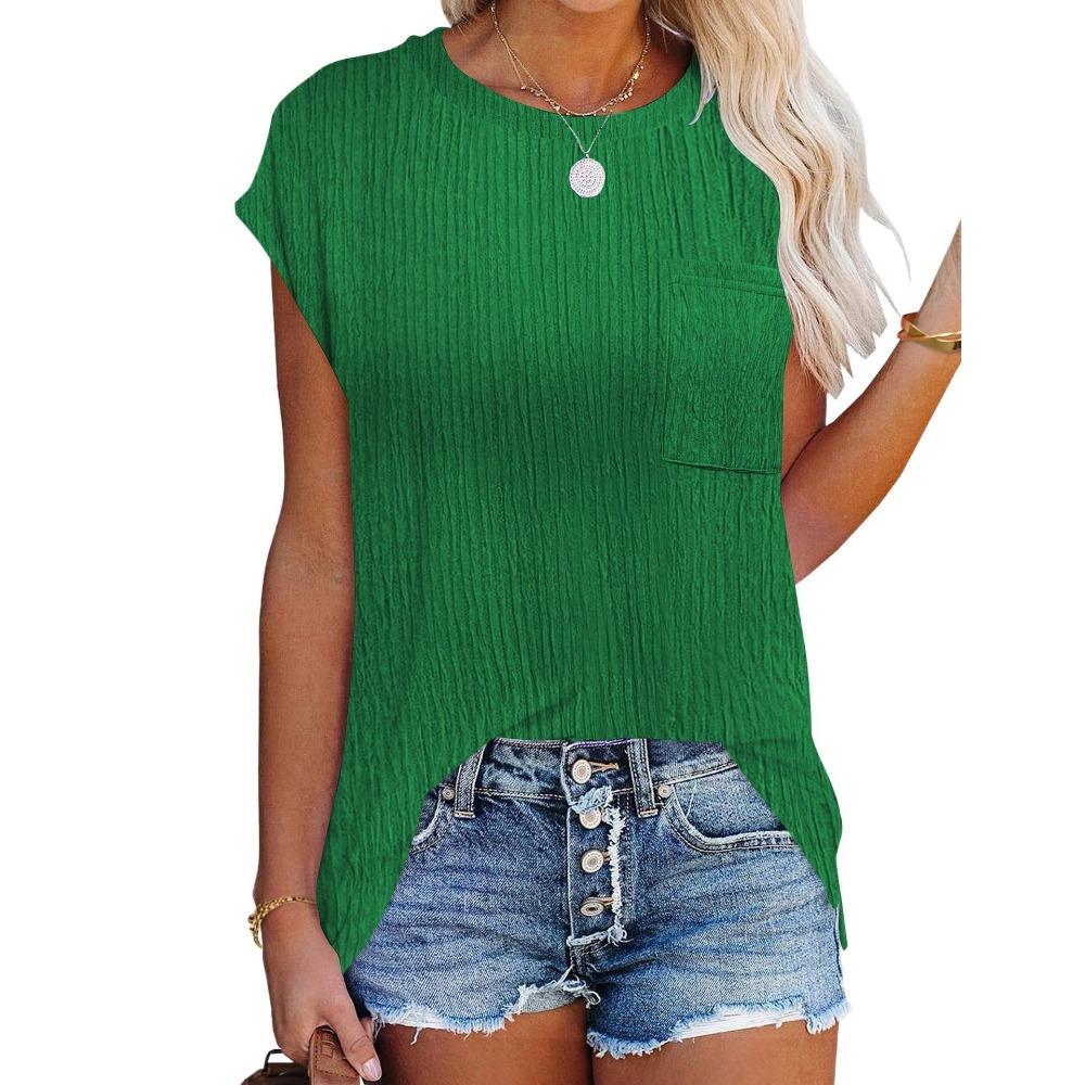 Spring and Summer New Popular Casual Round Neck T-shirt Shirt Top Pocket for Women