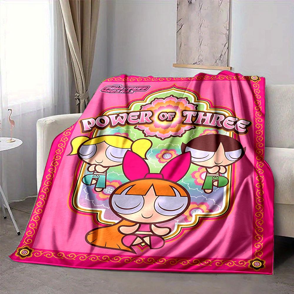 1pc Powerpuff Girls Cozy Print Blanket Lightweight Warm Flannel Throw Blanket For Sofa, Bed, Living Room