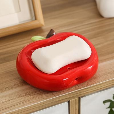 Red Apple Shape Soap Box Ceramic Cute Soap Dish Drain Storage Plate Portable Soap Dish Holder Rack Bathroom Accessories