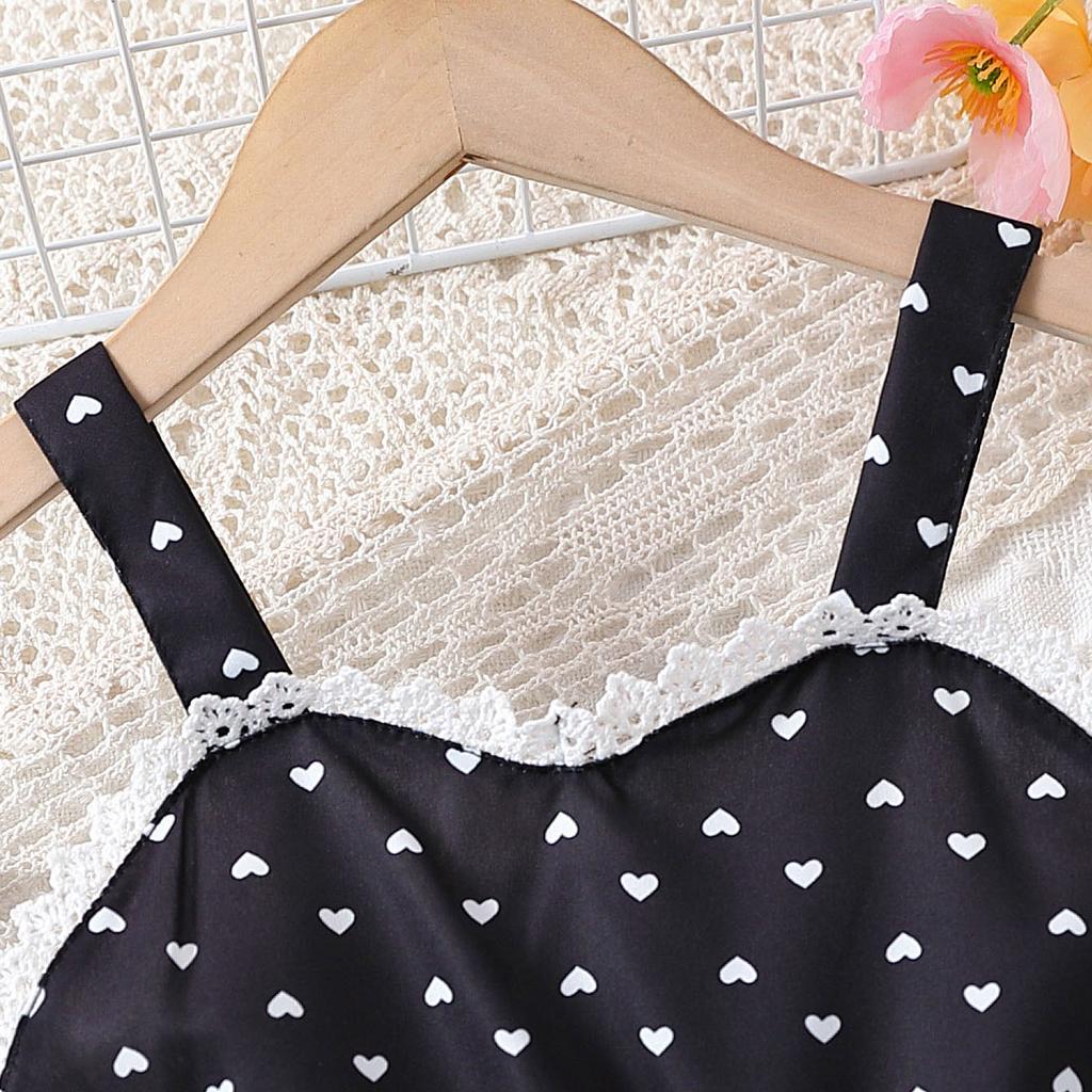 Dress For Girls 1-8Y Birthday Korean Style Fashion Lace Trim Heart Pattern Dress with Matching Bag