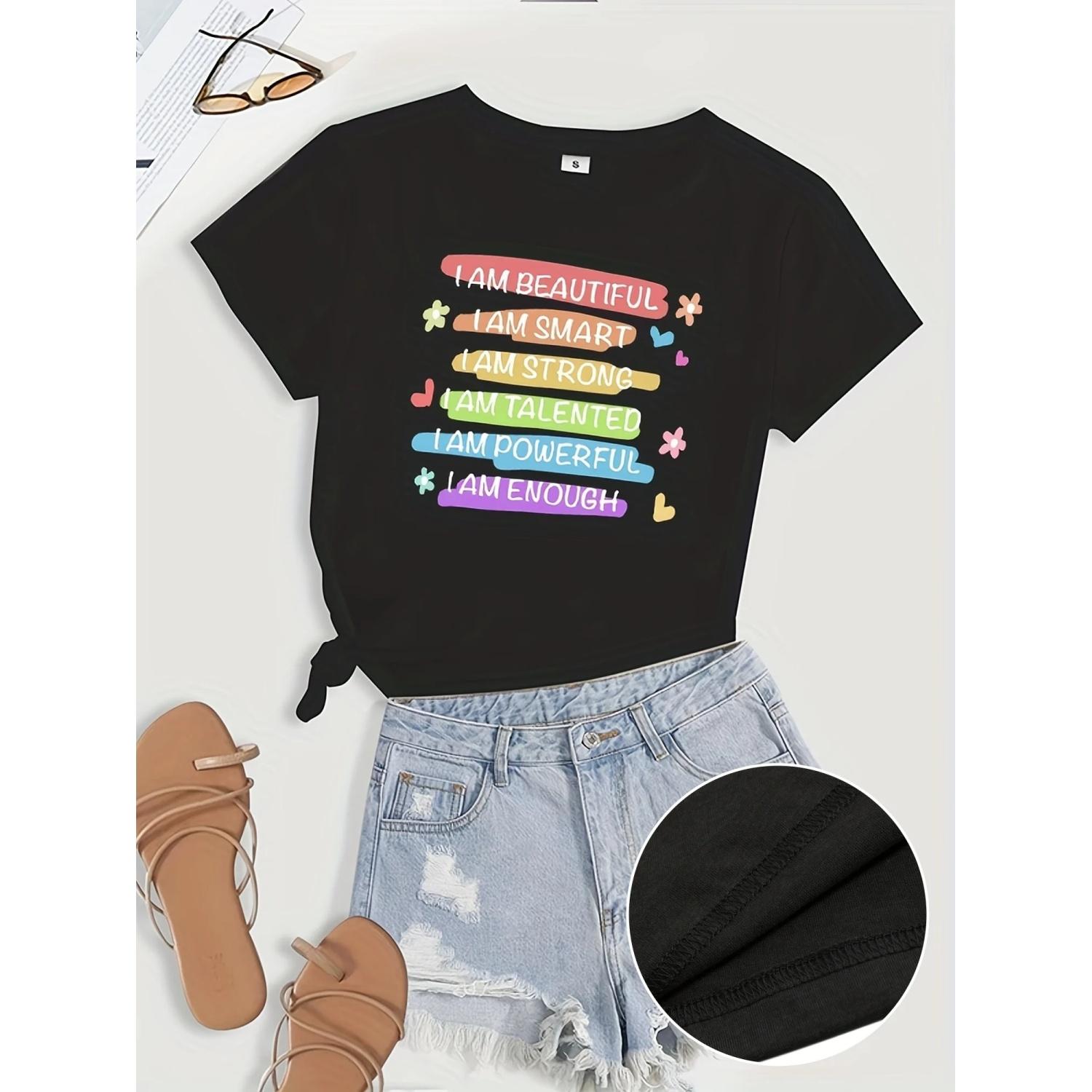 

Letter Print T-Shirt Short Sleeve Crew Neck Casual Top for Summer & Spring Women s Clothing Y2k Top XXXXXL