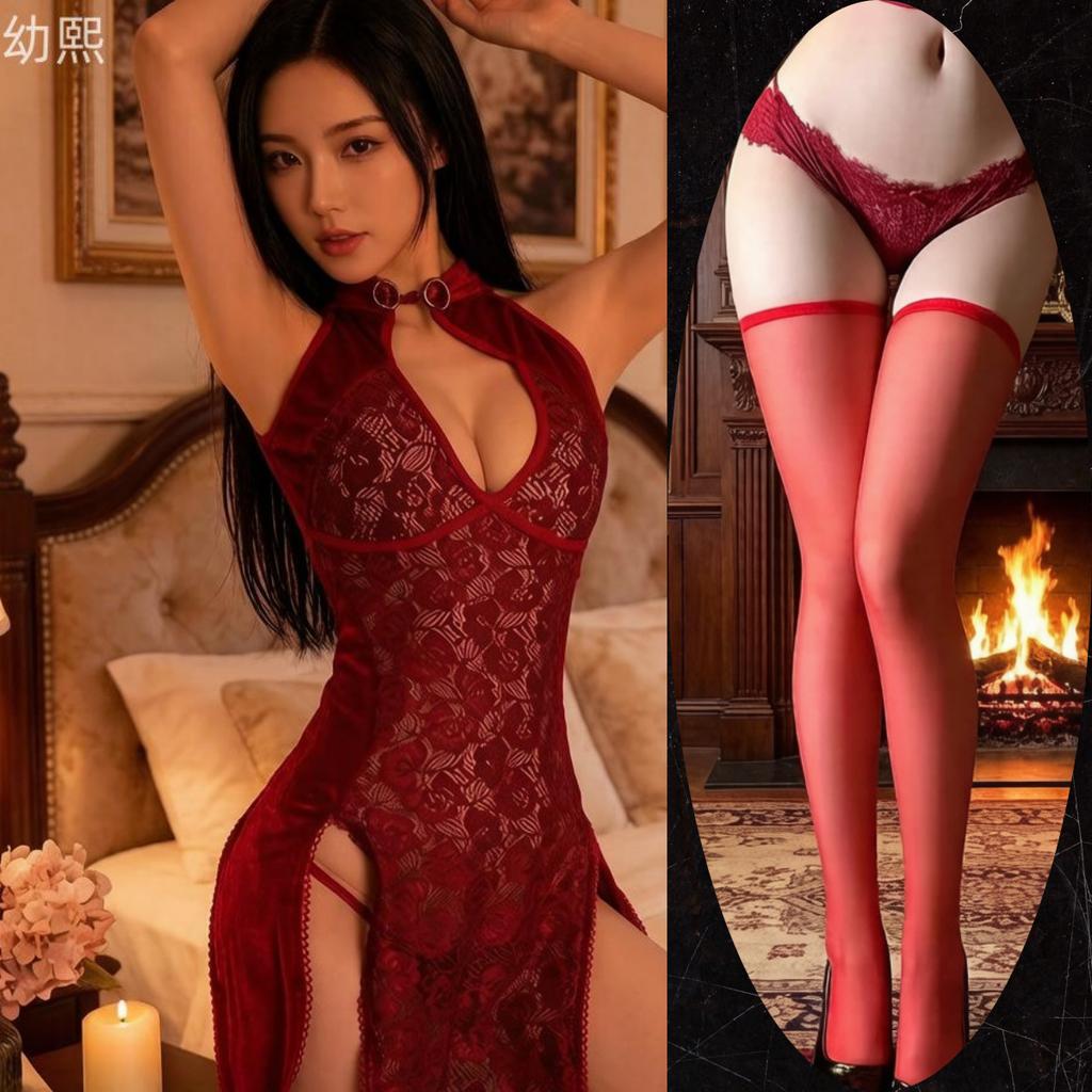 Sex underwear sexy back strap hollowed out free temptation lace classical women's retro split cheongsam pure desire