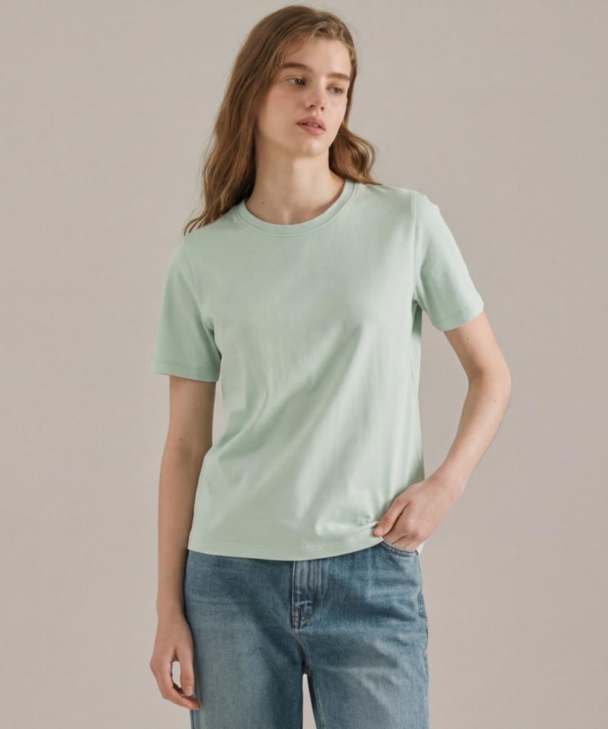 BASIC HOUSE Women'S Premium 40-Count Round Neck Short Sleeve T-Shirt Mint Lats0211
