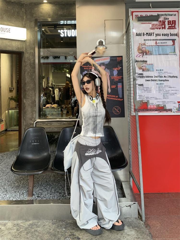 Women's Hip-Hop Style Patchwork Wide-Leg Overalls for Spring/Summer