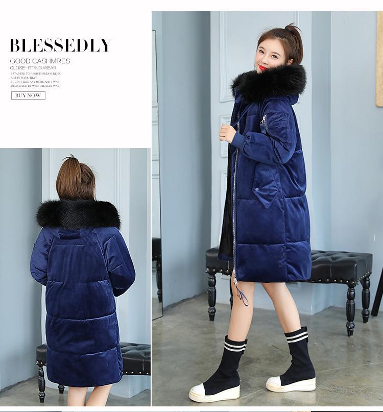 Autumn and Winter Women's Thickened Coat with Large Fur Collar Loose Mid-length Student Windproof Warm Coat